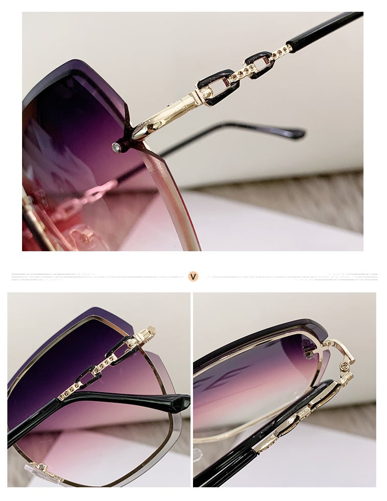 RHINESTONE DECOR RIMLESS FASHION SUNGLASSES