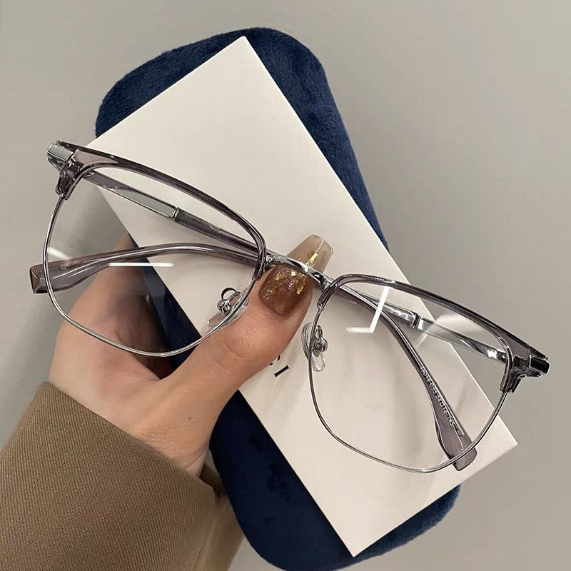 FASHIONABLE RETRO HALF-FRAME PLANO MYOPIA GLASSES