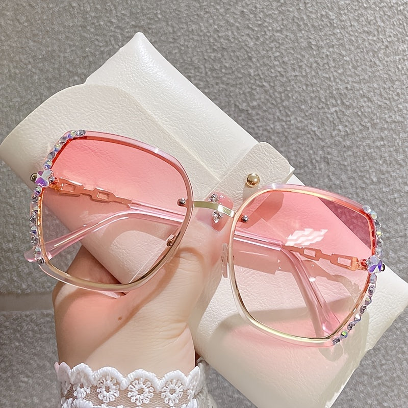 RHINESTONE DECOR RIMLESS FASHION SUNGLASSES