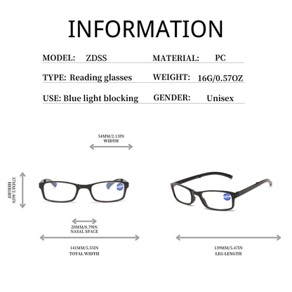 ANTI-BLUE LIGHT PORTABLE FOLDING FULL-FRAME READING GLASSES